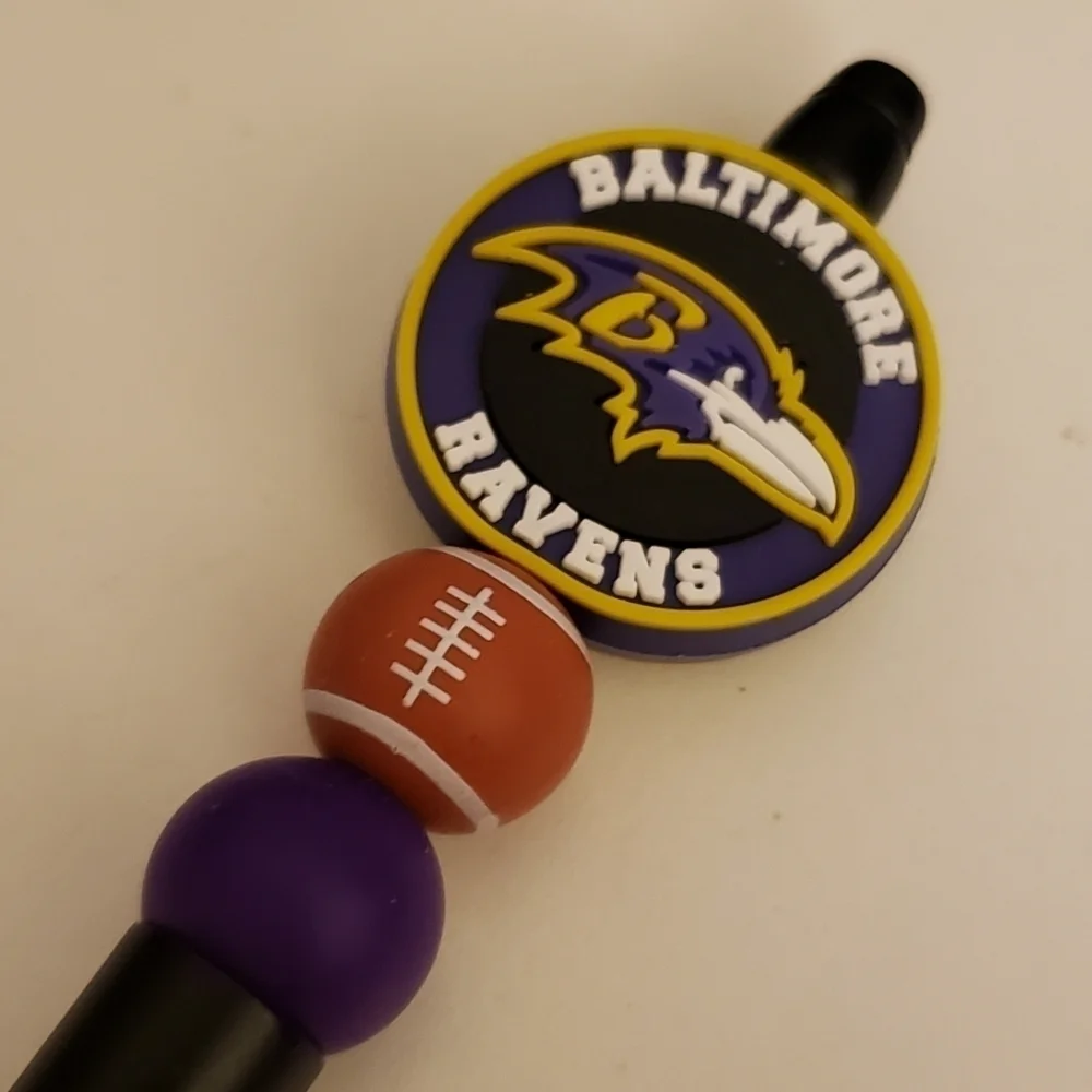 Handmade Baltimore Ravens Football Beaded Silicone Focal Bead Pen